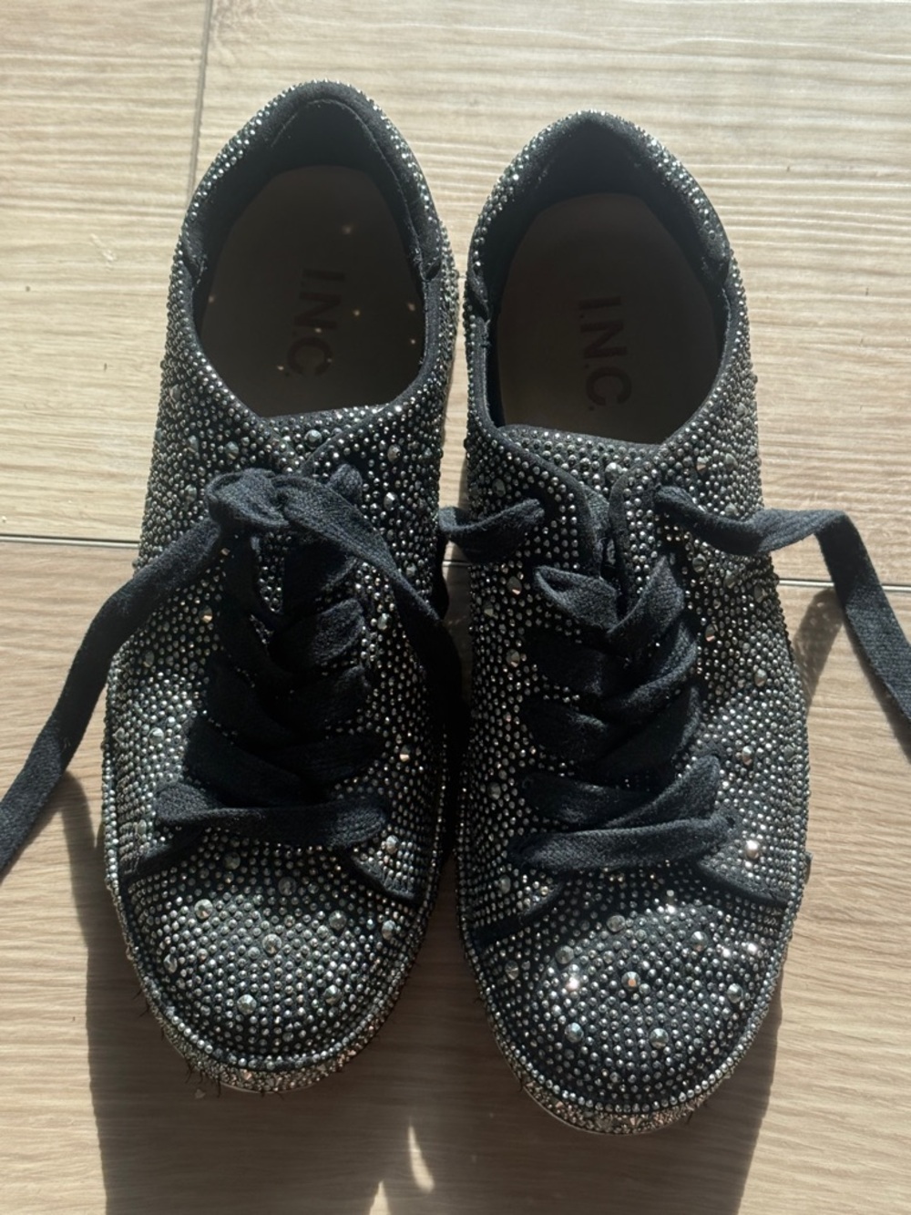 INC International Concepts Black Rhinestone Lace-Up Sneakers